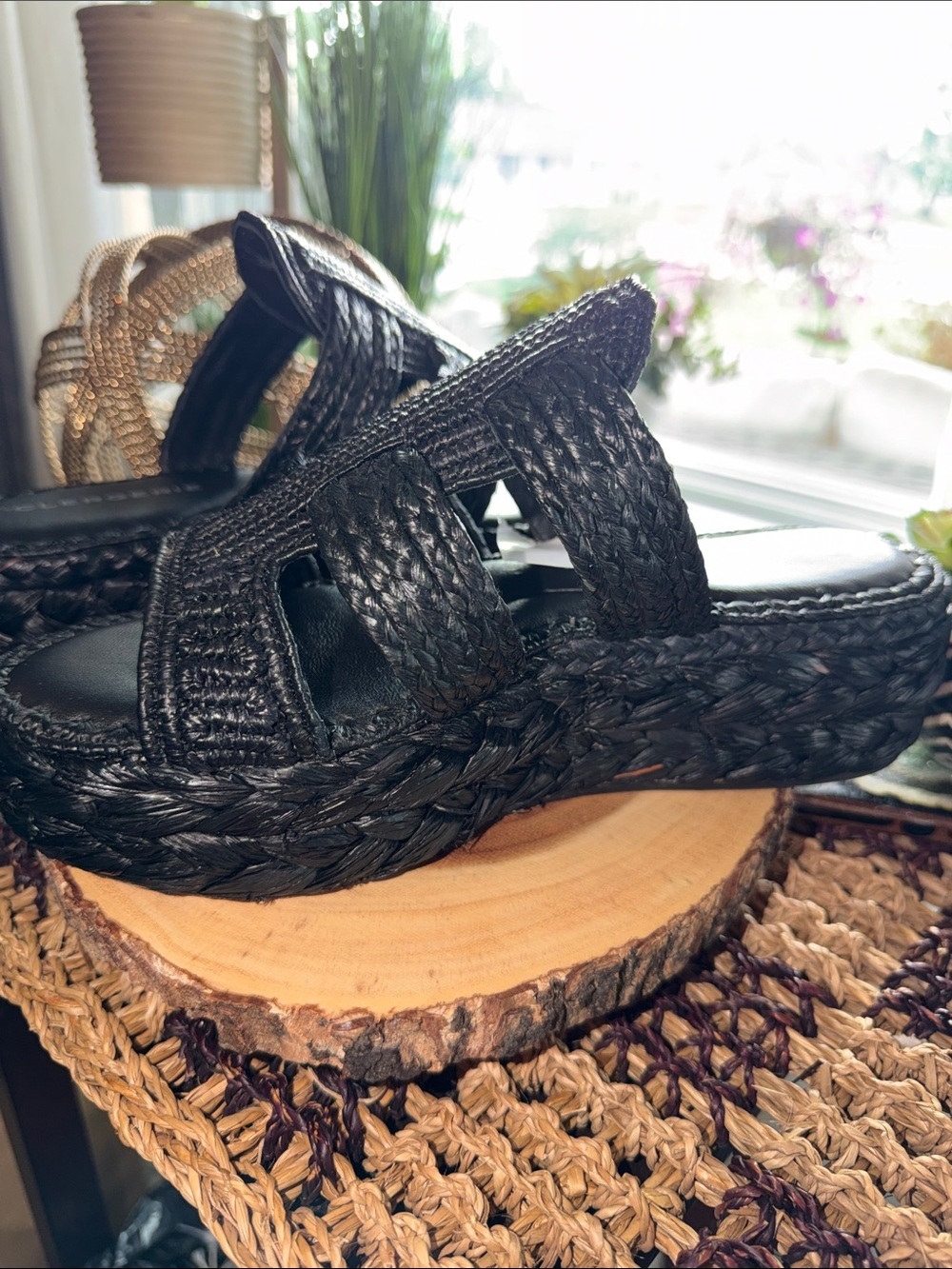 Clergerie Black Woven Raffia Platform Wedge Sandals - Picture 5 of 12